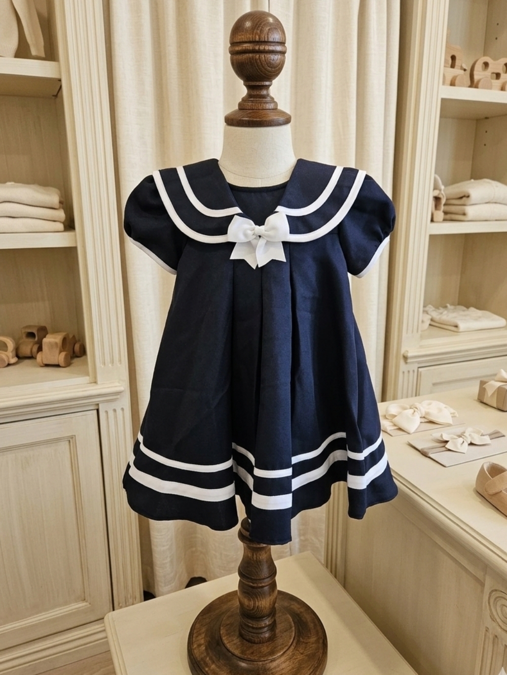 Rare Editions Navy & White Sailor Dress w/ Bow 24M